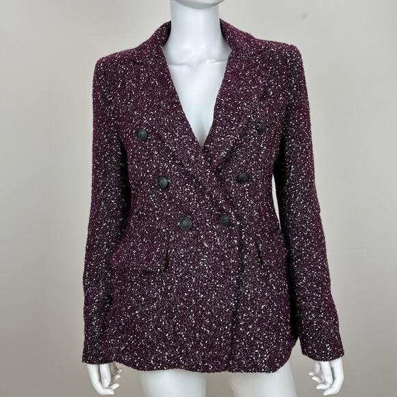 Rag&Bone Preston Double Breasted Blazer Boucle Tweed Wool Burgundy US 8 - Picture 8 of 16